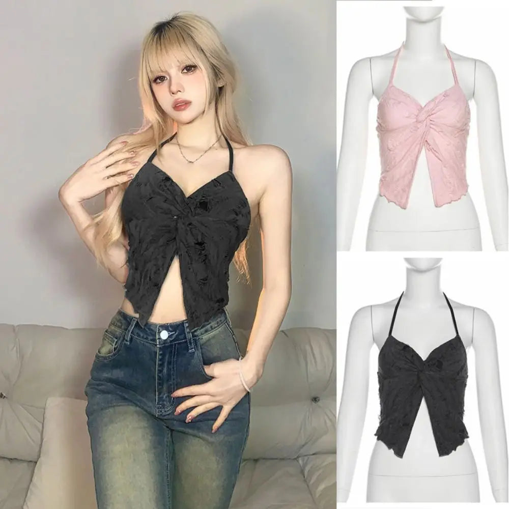 Elegant Backless Summer Y2k Camisole Sleeveless Beach Wear Hollow Qme