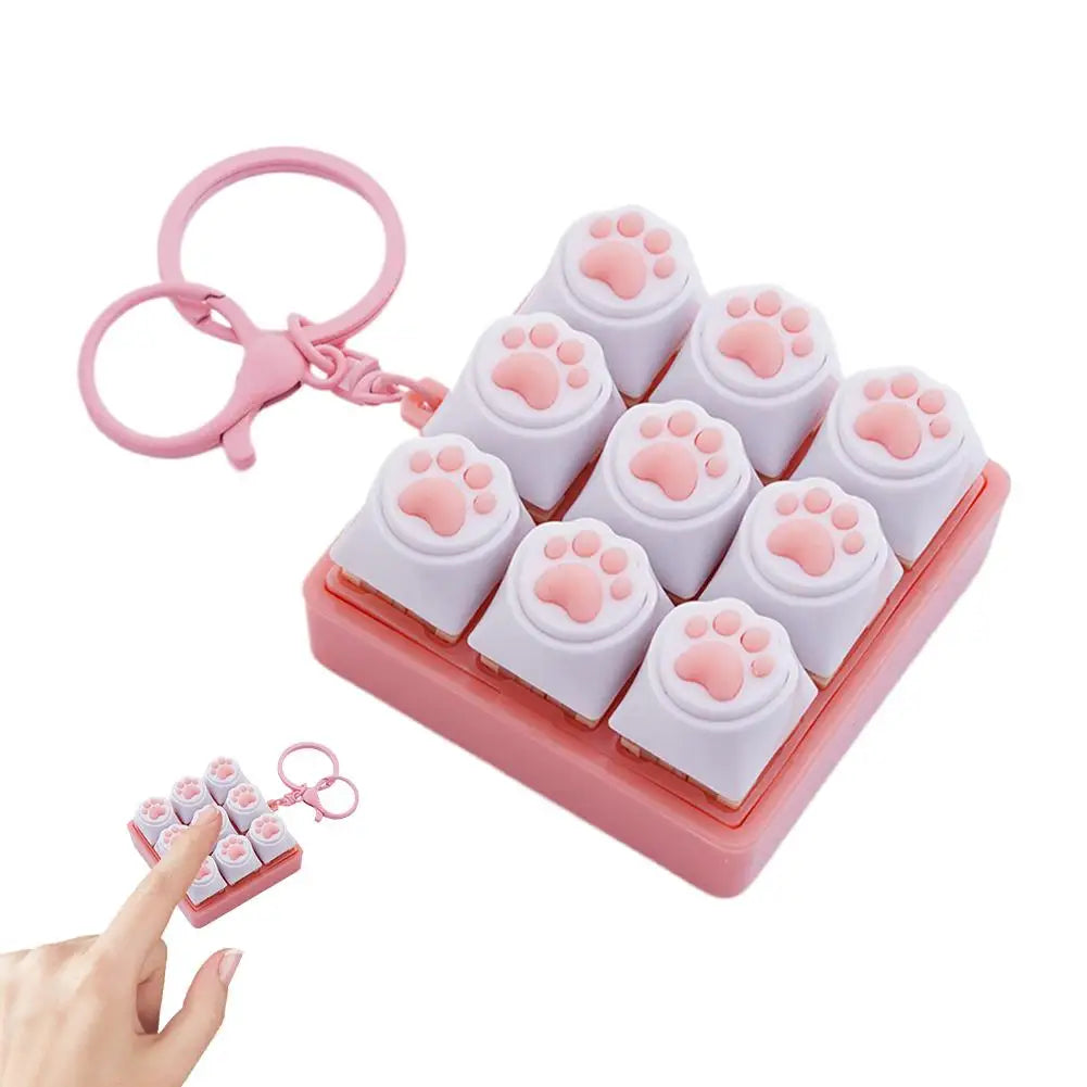 9 Keys Keyboard Key Toy Cat Paws Finger Button Stress Relief Toys Mechanical Keyboard Keycaps Keychain Office Decompression Calm Qme A