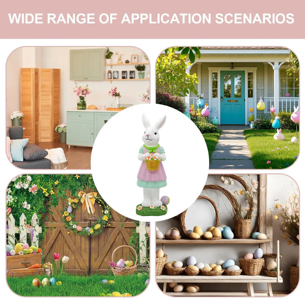 Easter Bunny Decorations Spring Resin Rabbit Statue Bunny Mantel Decoration for Home Holiday Party Outdoor Garden Porch Patio Qme