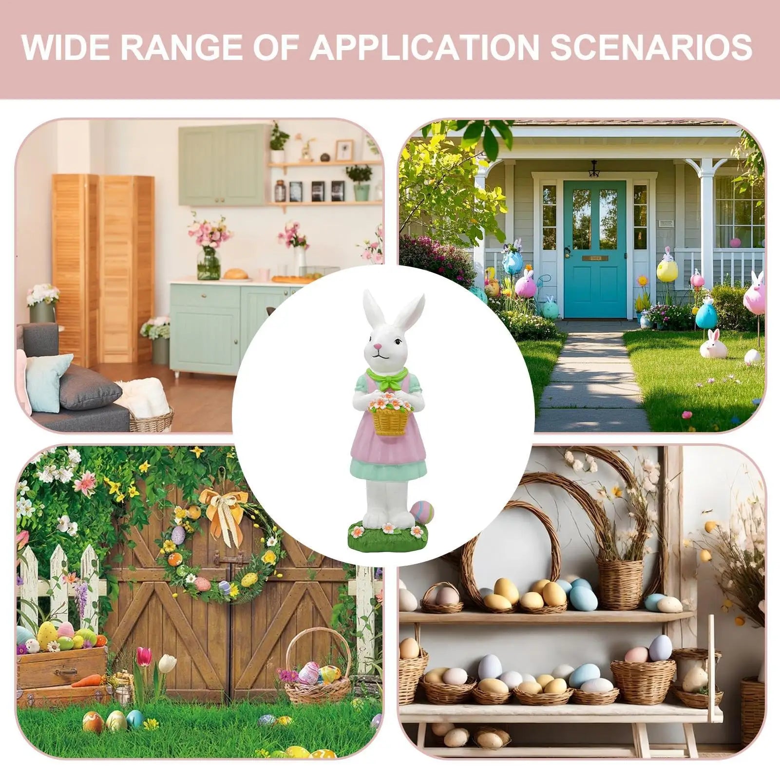 Easter Bunny Decorations Spring Resin Rabbit Statue Bunny Mantel Decoration for Home Holiday Party Outdoor Garden Porch Patio Qme