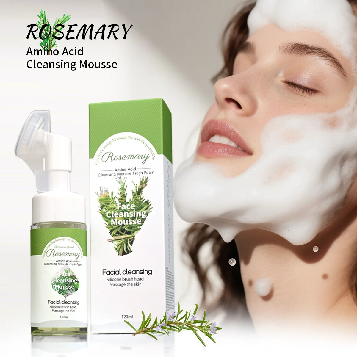 Rosemary Essential Oil Facial Cleanser Mousse Refreshing Controlling Qme 120ml
