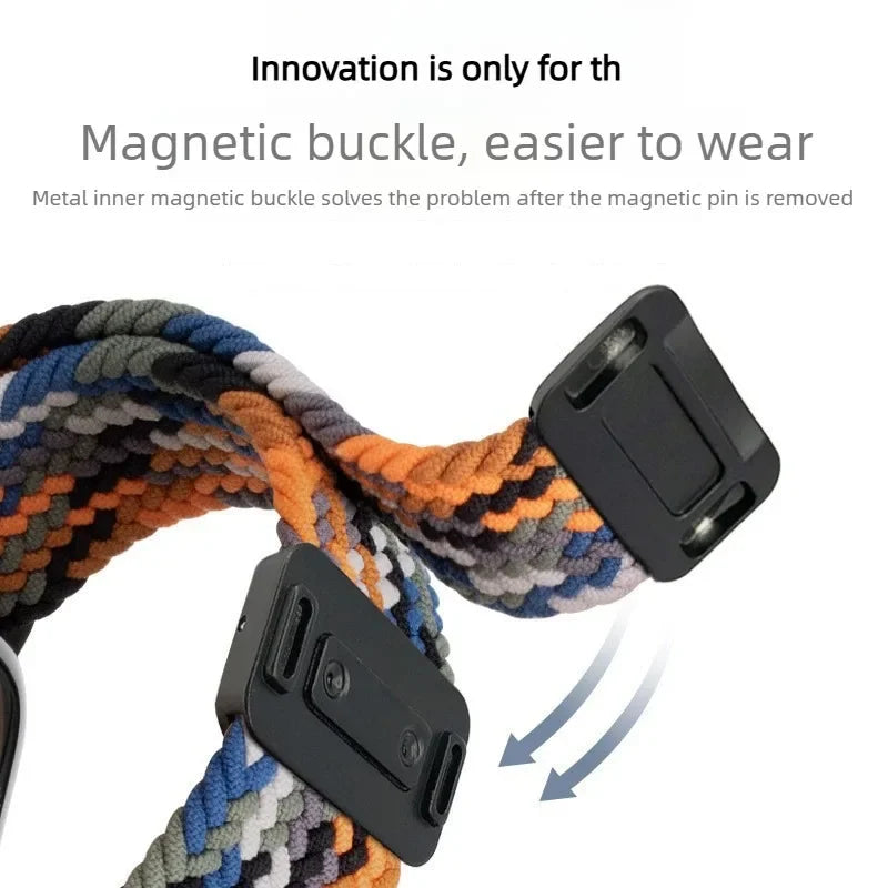 Breathable Elastic Nylon Braided Magnetic Watch Strap Adjustable Replacement Wristband For Xiaomi Watch 8 9 10 Accessory Qme