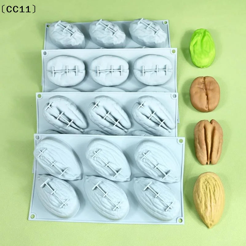 6-Cell Silicone Chocolate Mold Pistachios Pecan Coffee Bean Design Qme