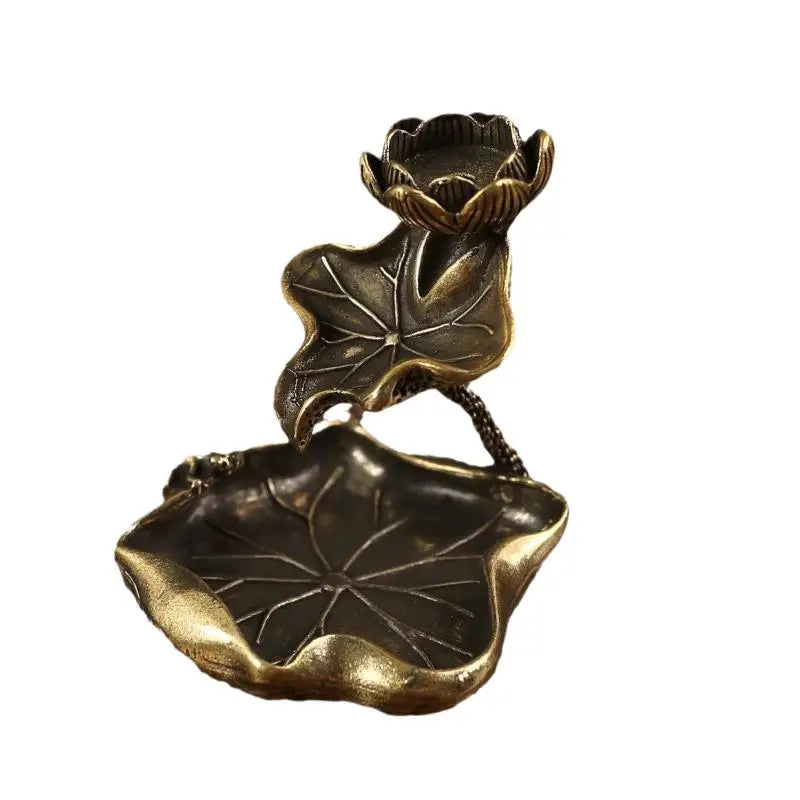 Copper Frog Lotus Pond Censer Holder Ornaments Tea Pets Antique Brass Qme