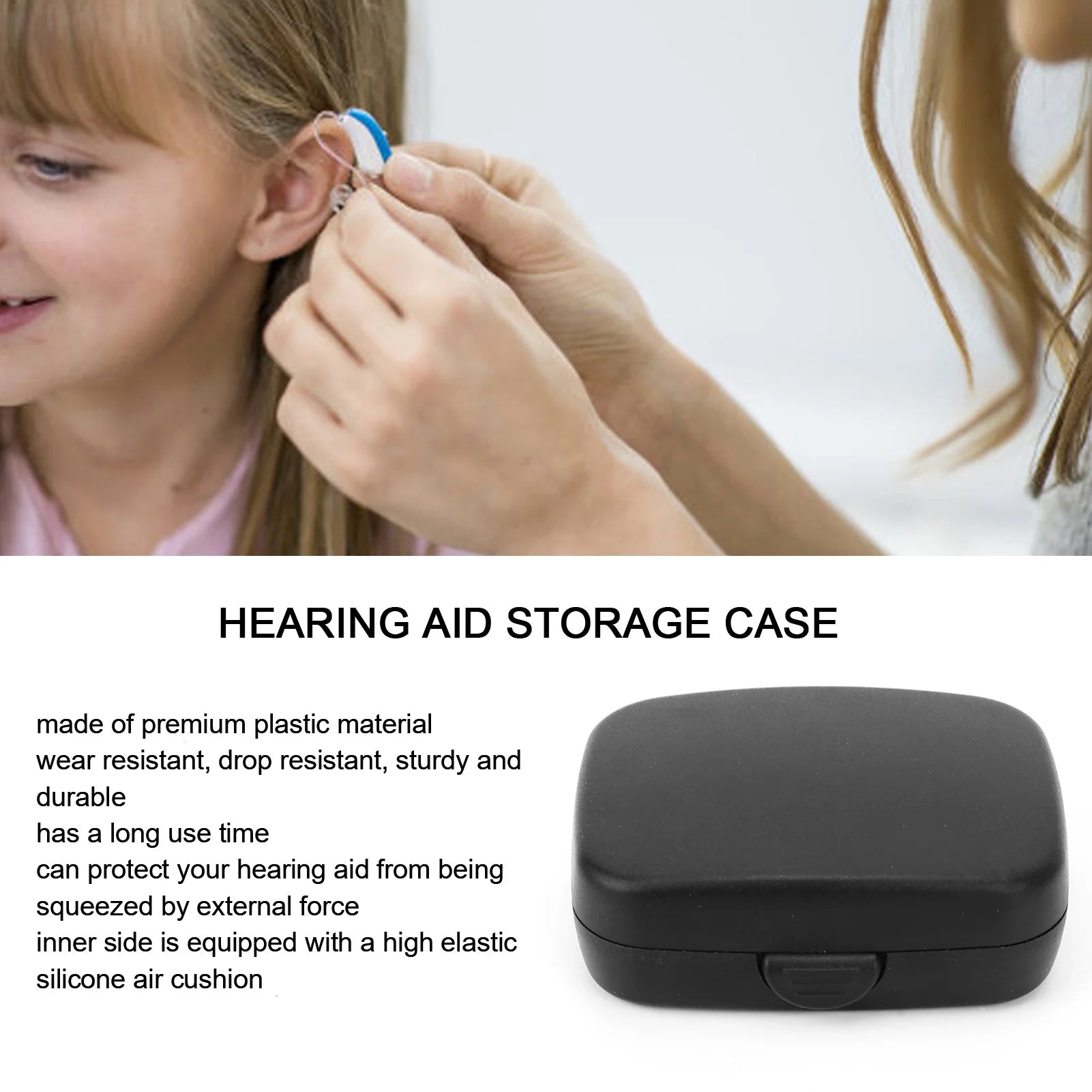 Portable Hearing Aid Hard Case Waterproof Hearing Aid Protective Storage Box Black for Outdoor Travel Hearing Aid Carrying Case Qme