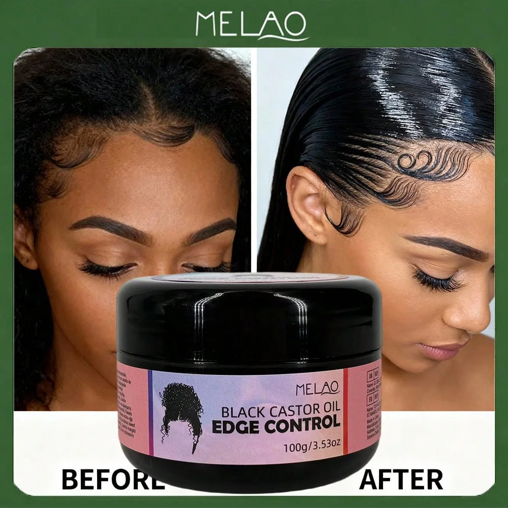 Black Castor Oil Edge Control, MELAO Strong Hold Edge Control Gel, for Natural & Textured Hair, Defines Hairline, Smoothes Holds Qme MELAO-113