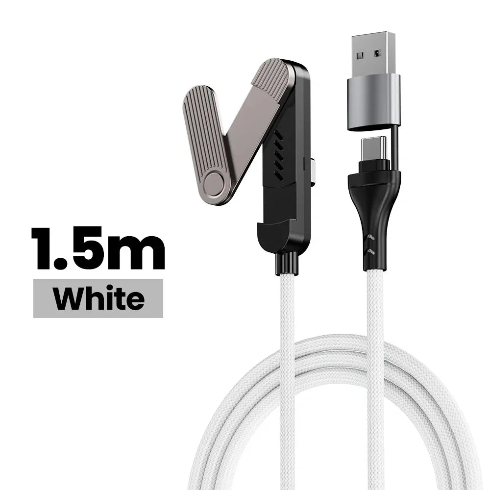 65W USB Fast Charging Cable With Foldable Phone Holder 2-in-1 Type-C Quick Charge Data Wire USB C Charging Line For Mobile Phone Qme WHITE