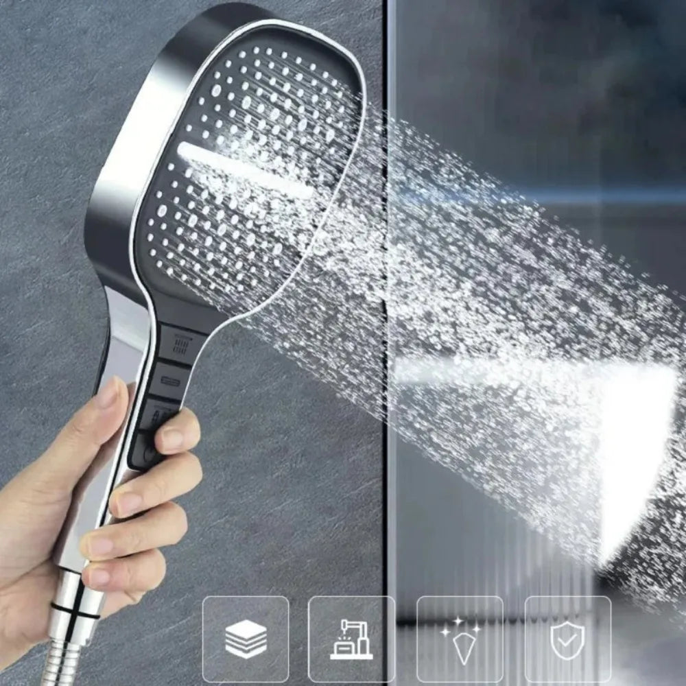 7 Modes Large Shower Head Adjustable High-pressure Water-saving Shower Head One Key Stop Mixer Shower Head Bathroom Accessories Qme