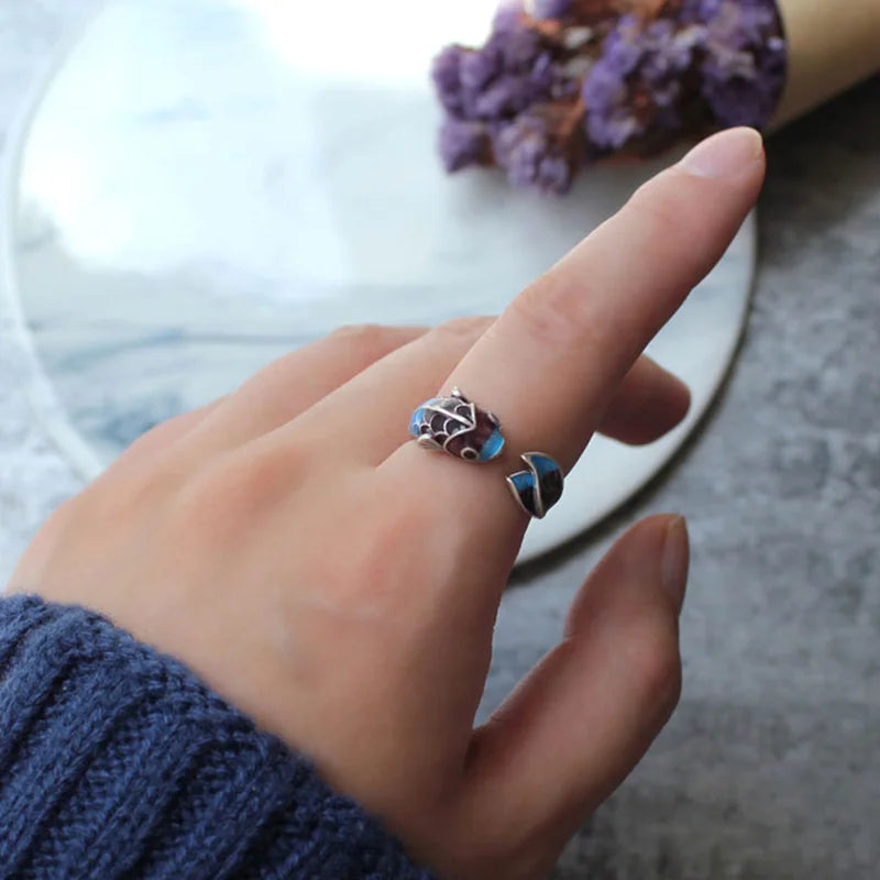NEW Vintage Fashion Koi Fish Open Ring for Women Lucky Adjustable Holiday Ring Fish Leaping Over The Dragon Gate Jewelry Gift Qme
