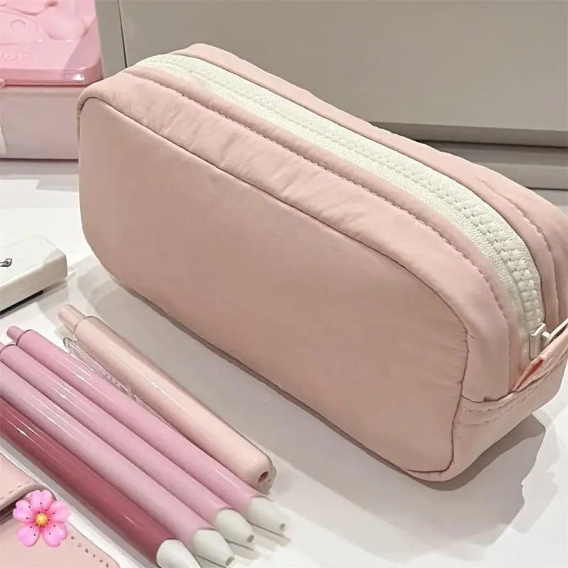Zipper Pen Bag Simplicity Solid Design Large Capacity Pencil Case Qme Pink