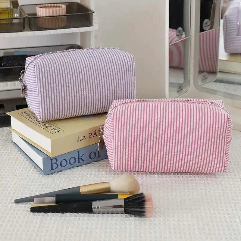 Toiletry Storage Pouch Fresh Simple Striped Cosmetic Bag Large Qme