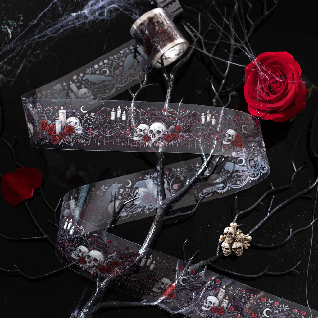 1Roll Halloween Gothic Rose Skeleton Washi Tape for Scrapbooking DIY, Journal Decoration, Phone Case Notebook Decor Qme