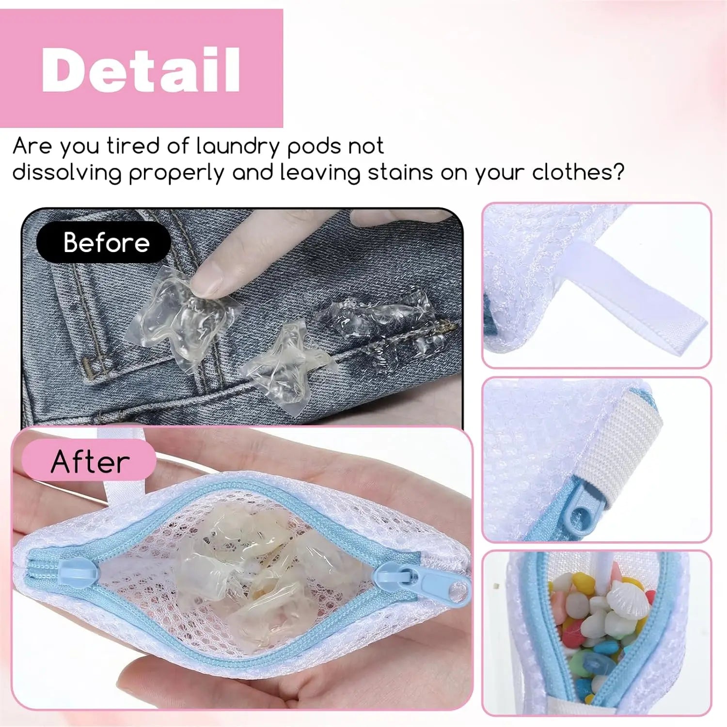 Triangular Laundry Pod Bag, Mini Mesh Laundry Bag for Washing Machine, Anti-residue Laundry Ball Dissolve Bag Qme