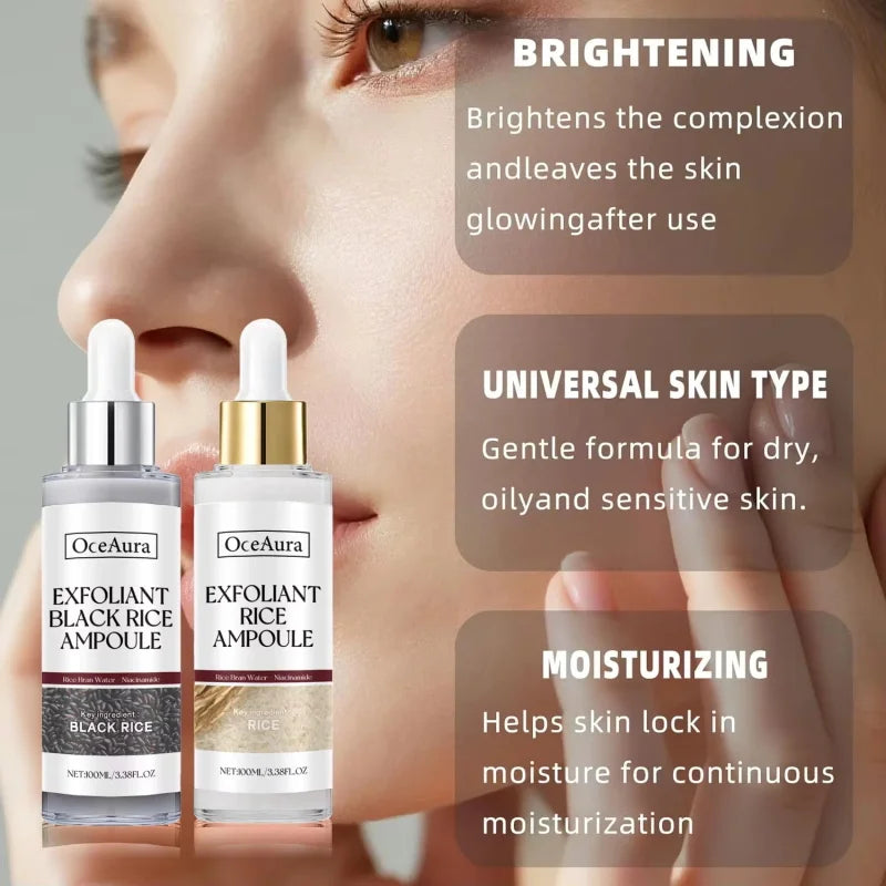 Black&White Rice Exfoliating Essence Dead Skin Remover Facial Glowing Replenisning Shrink Pore Hyaluronic Acid Brightening Serum Qme