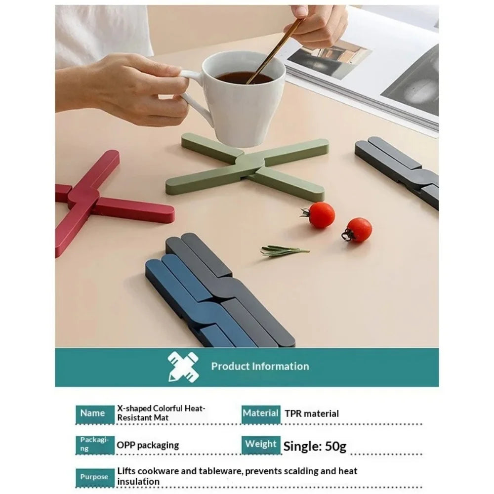 1pc X-Shaped Heat-Resistant Foldable Silicone Trivets Folding Trivet for Hot Pots and Pans Non-Slip Space-Saving Easy to Clean Qme
