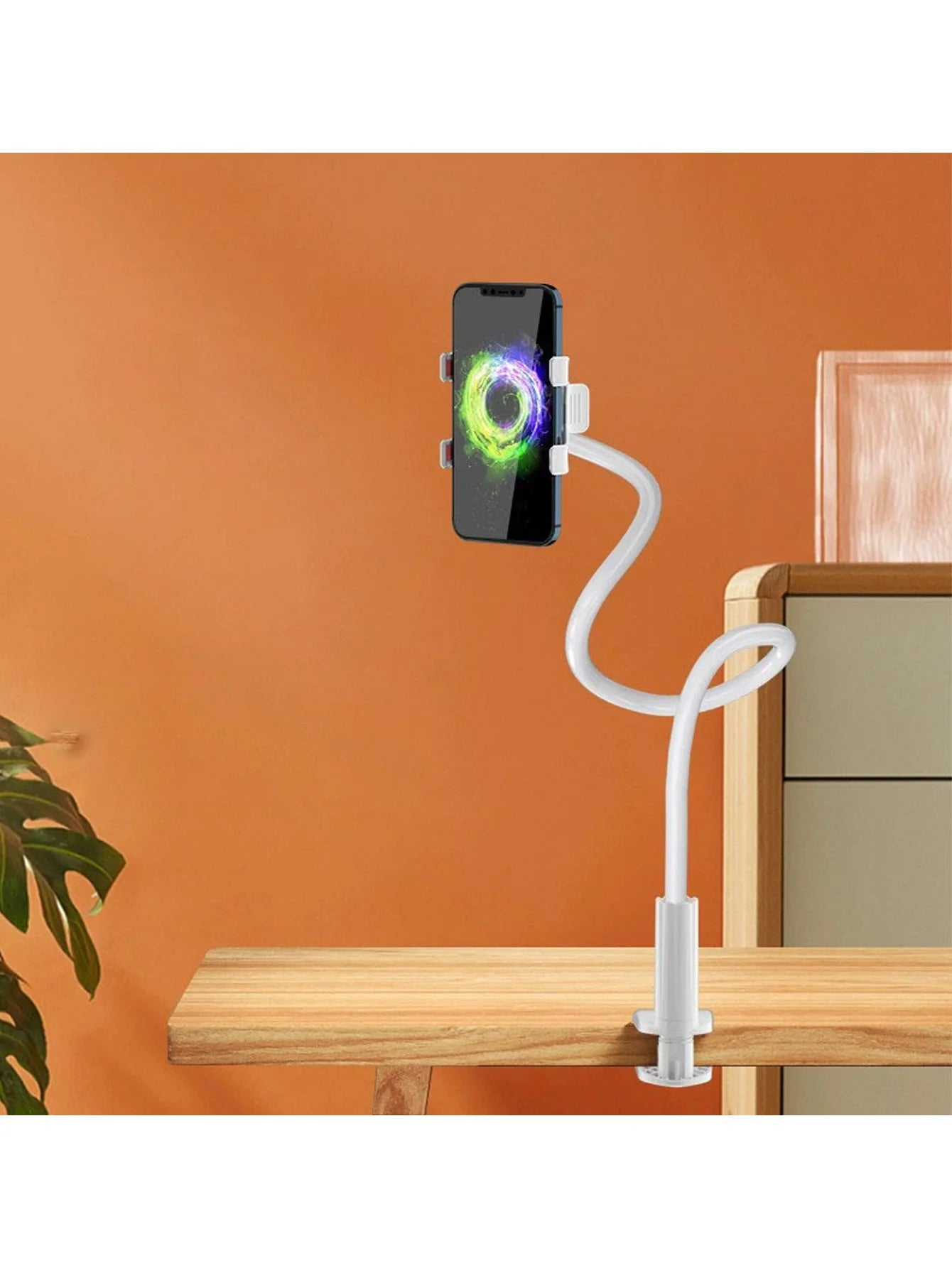 Lazy Phone Holder Live Streaming Stand 360 Rotating Alloy Hose Qme WHITE