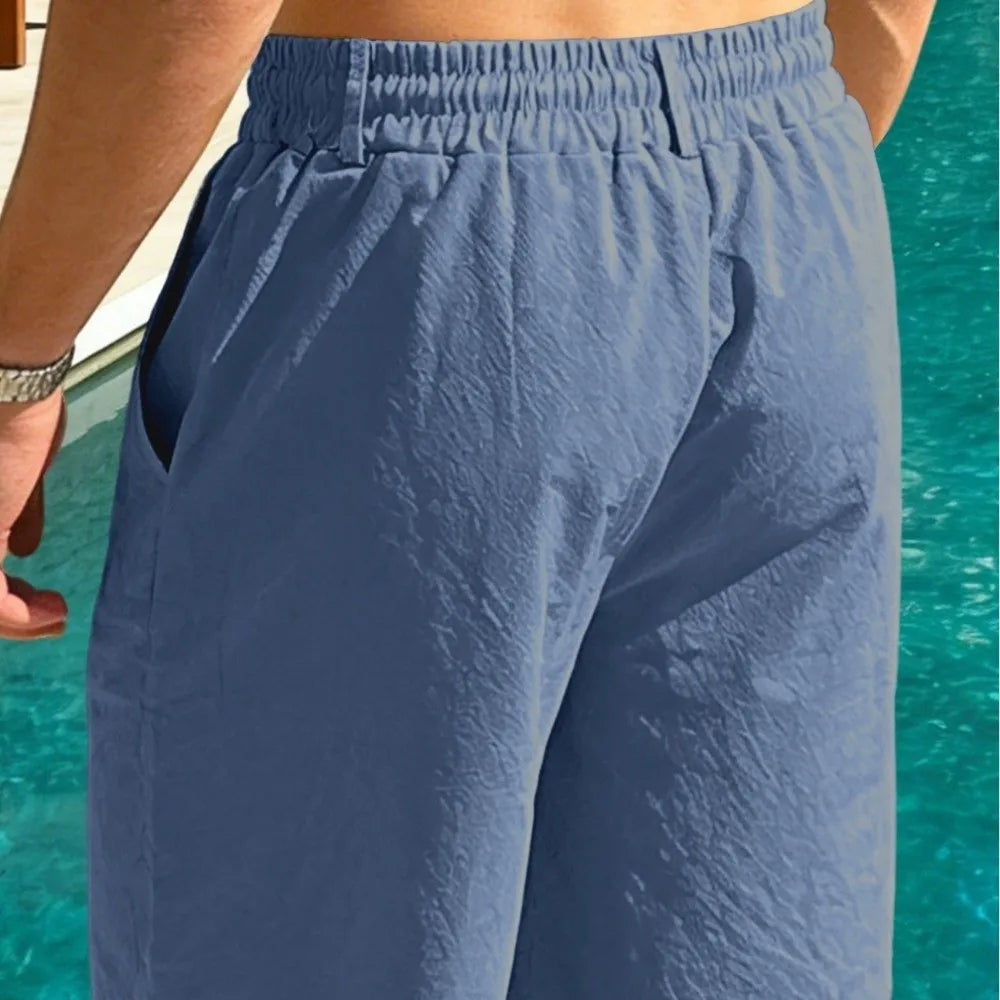 Smooth Flexible Elastic Waist Men's Shorts Drawstring Lightweight Five Quarter Pants Loose Fit Quick Dry Sweatpants Streetwear Qme