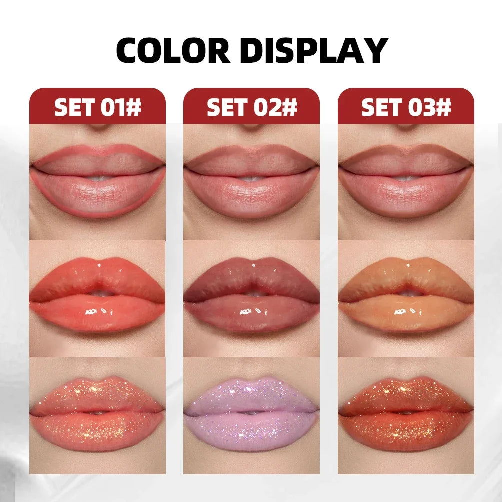 QIBEST Multifunctional Makeup Kits Include Tear Off Lip Stain,Mirror Lip Glaze,Shimmer Lip Oil Gloss Lasting Lip Cosmetics Sets Qme
