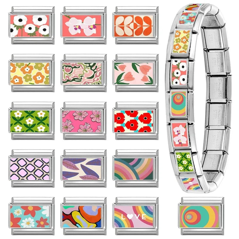 2026 Women's Gift Ukiyoe Seawaves Mount Fuji Italian Charms Links Beads Fit 9mm Stainless Steel Modular Modular Bracelet Jewelry Qme