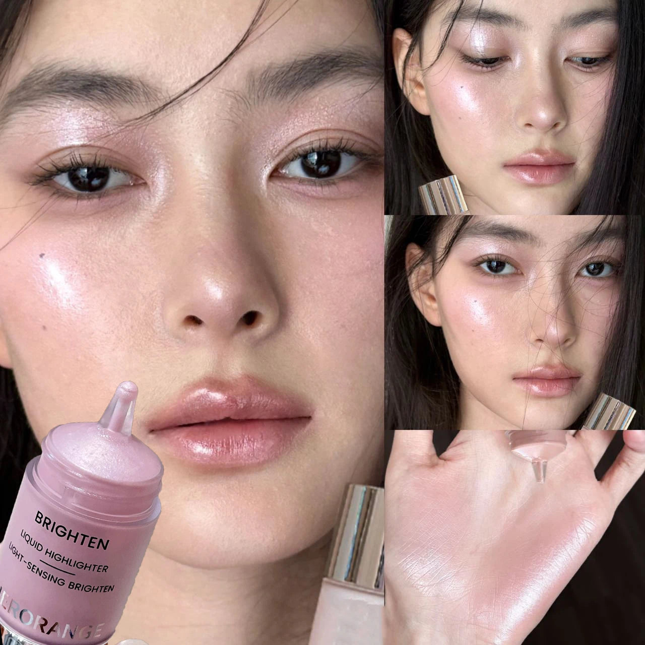 Warm Rose Bronze Liquid Highlighter Mirror Makeup Face Contour Stick Natural Shimmer Bronze Liquid Blush Brighten Waterproof Qme 02 Soft pink