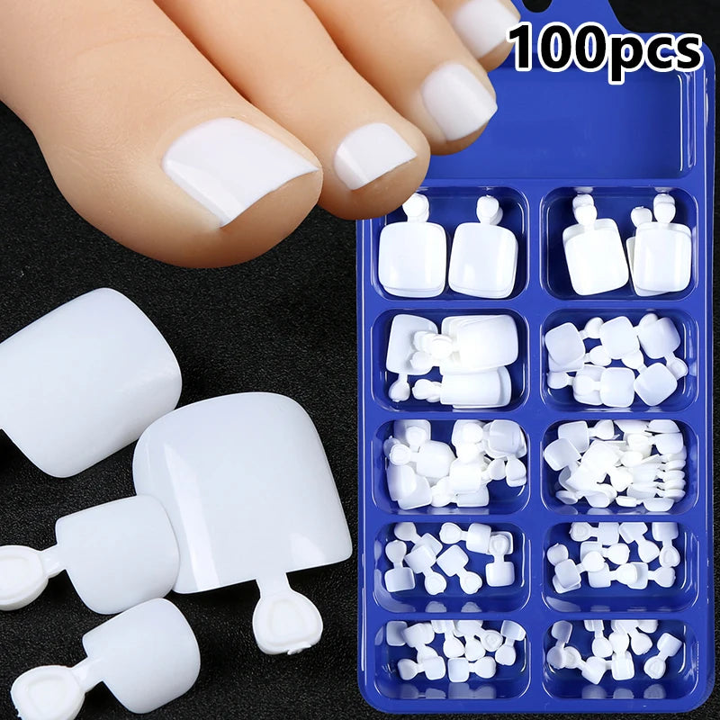 Fake Toenail Natural Solid Press Toe Foot Full Cover Square Nails Art Qme White