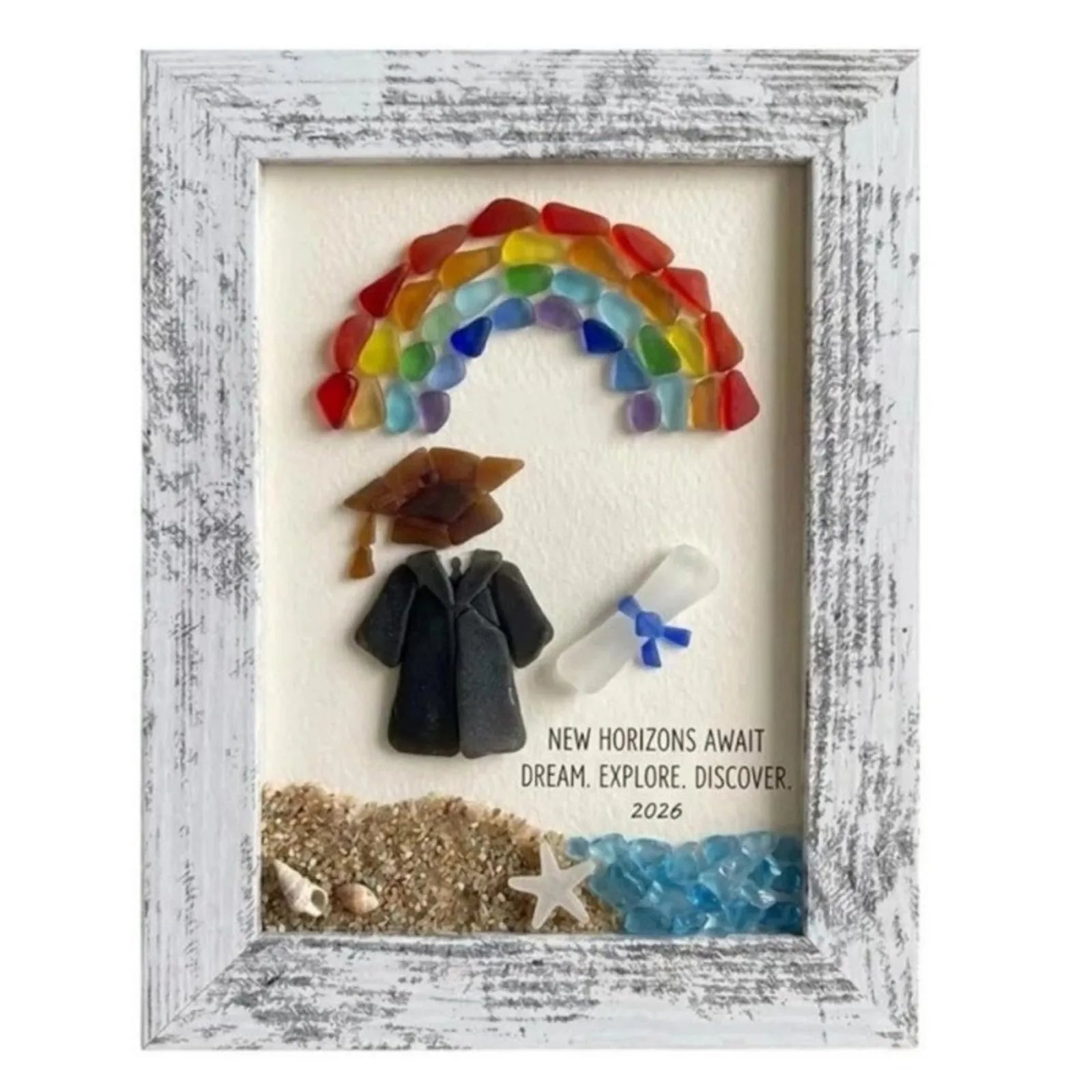 Sea Theme Photo Frame Glass Graduation Gift Artwork Graduation Keepsake Gift for Friends Teachers Home Living Room Bedroom Decor Qme B one size