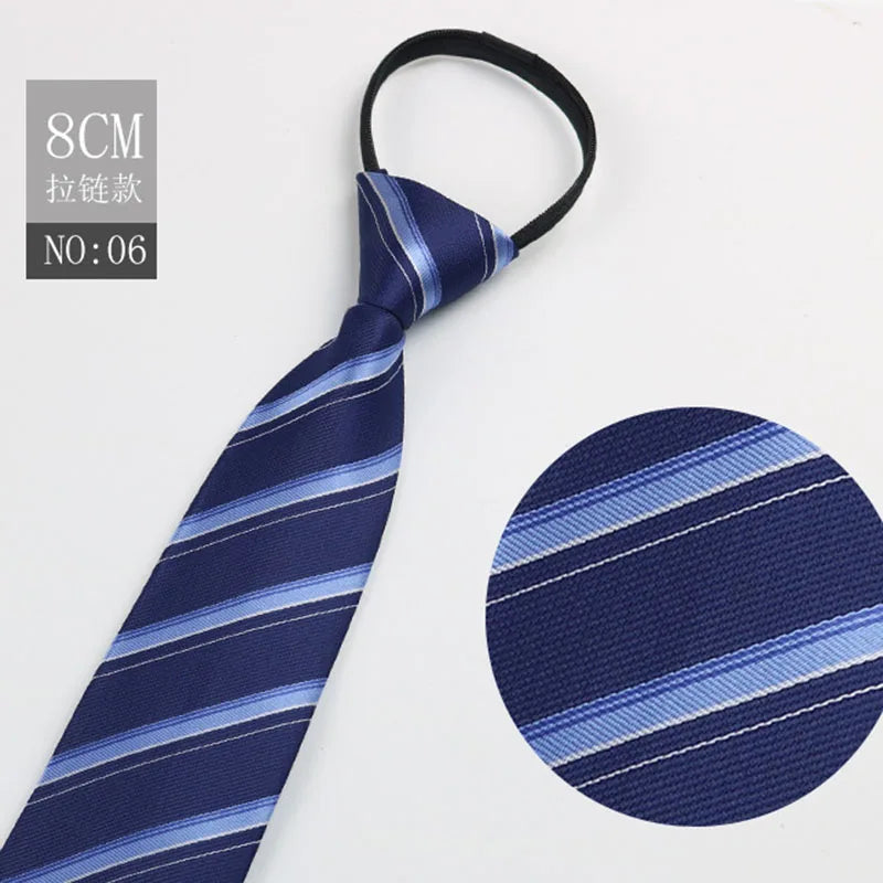 Zipper Ties Men Pre-tied Neck Tie Red Black Navy Blue Neckties Qme Gold