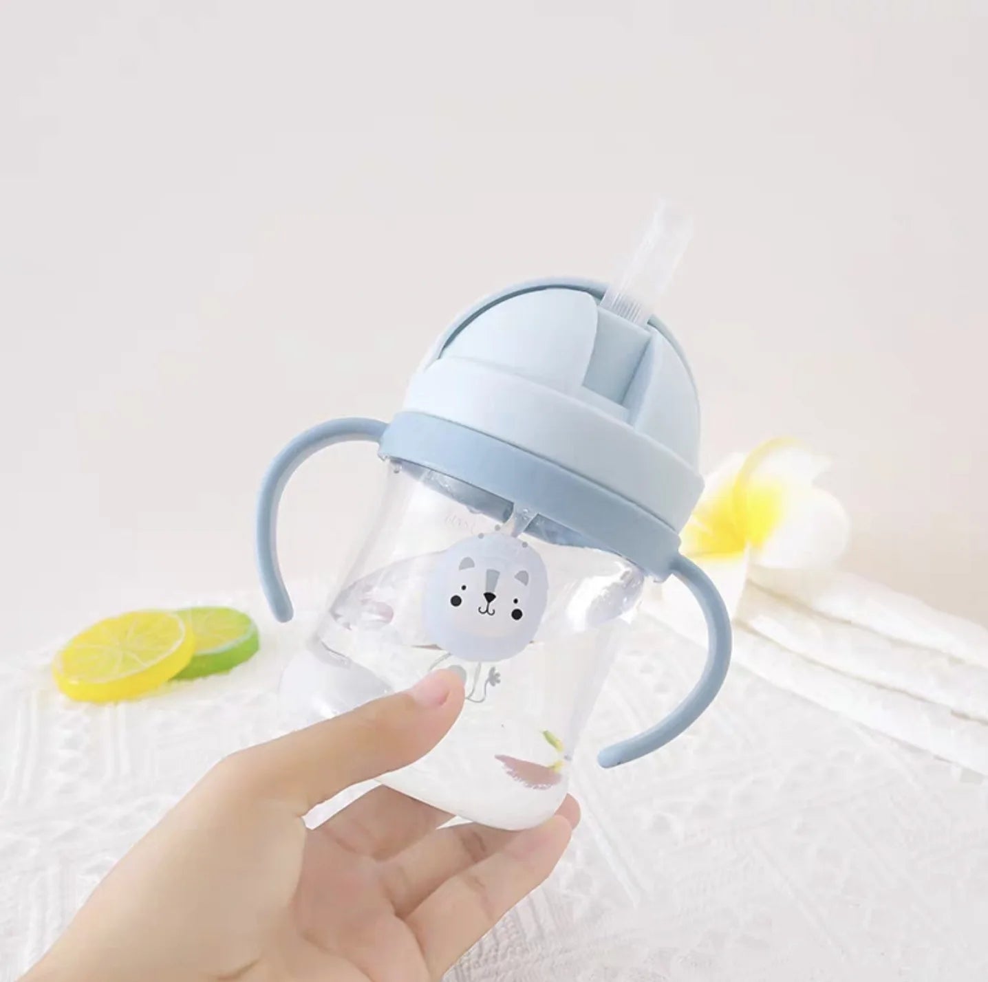 Baby Anti-choke Sippy Cup Handle Shatterproof Infant Water Bottle Qme blue