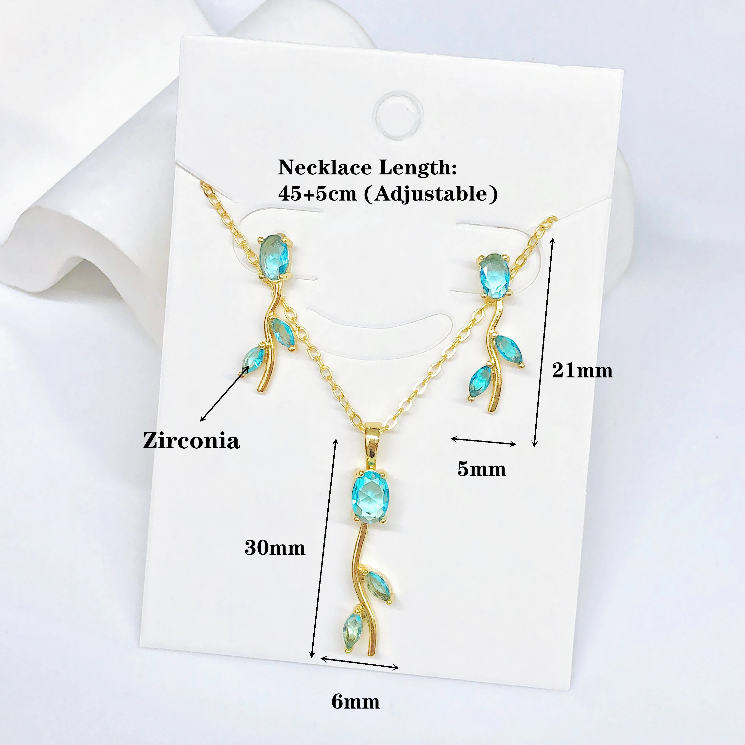 2PC Fashion Red/Green/Pink/Blue Rose Flower Crystal Necklace Earrings Jewelry Set for Women Romantic Wedding Bridal Jewelry Gift Qme