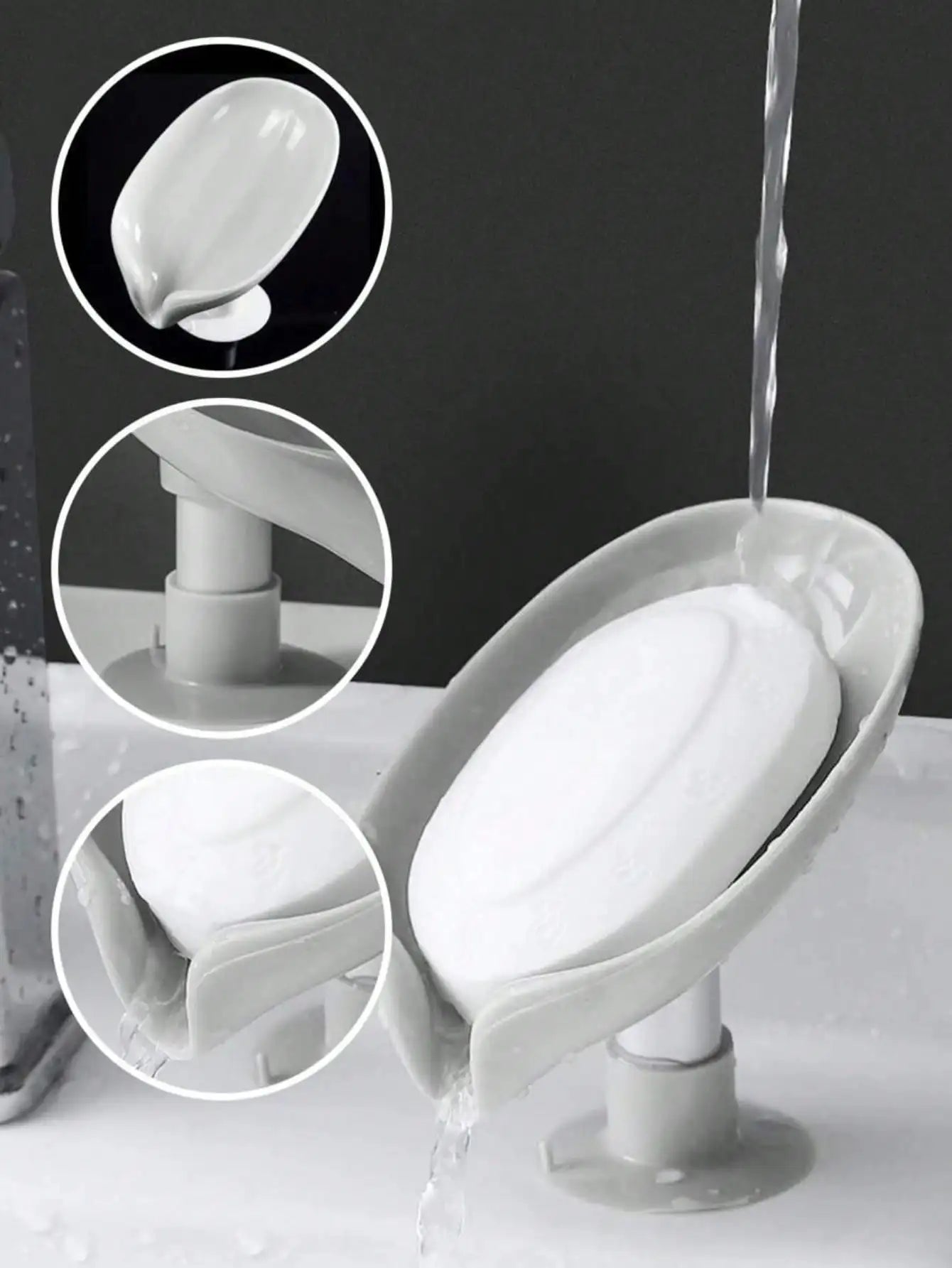 Plastic Soap Holder Leaf Shaped Suction Cup Flowing Tray Box Qme