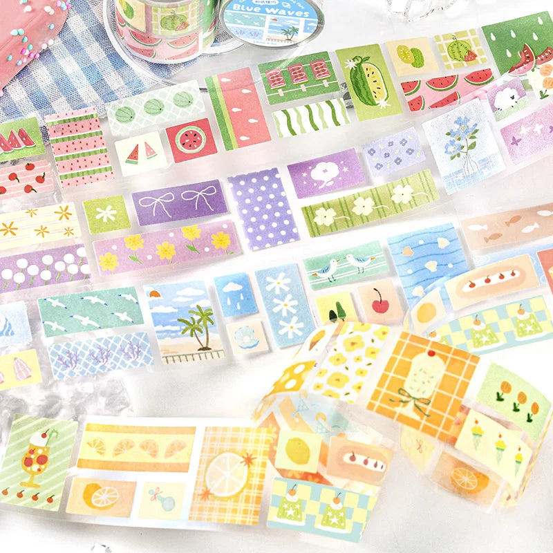 TIANZI 3m/Rolls Coffee Summer Theme Die Cutting Tapes Decorative Label Stickers for Journal Scrapbooking Diary Album Stationery Qme