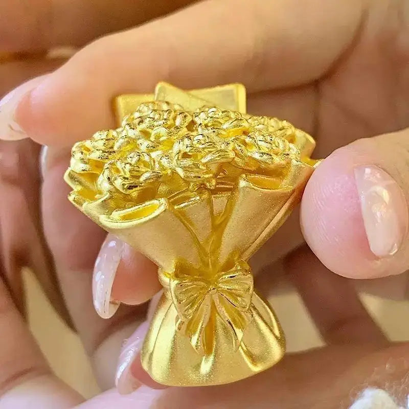 Mini Gold Rose Bouquet Ornament Handmade Metal Artificial Flower Qme