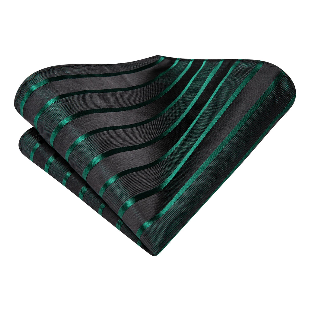 Black Green Striped Ties Men Wedding Accessories Mens Necktie Pocket Qme