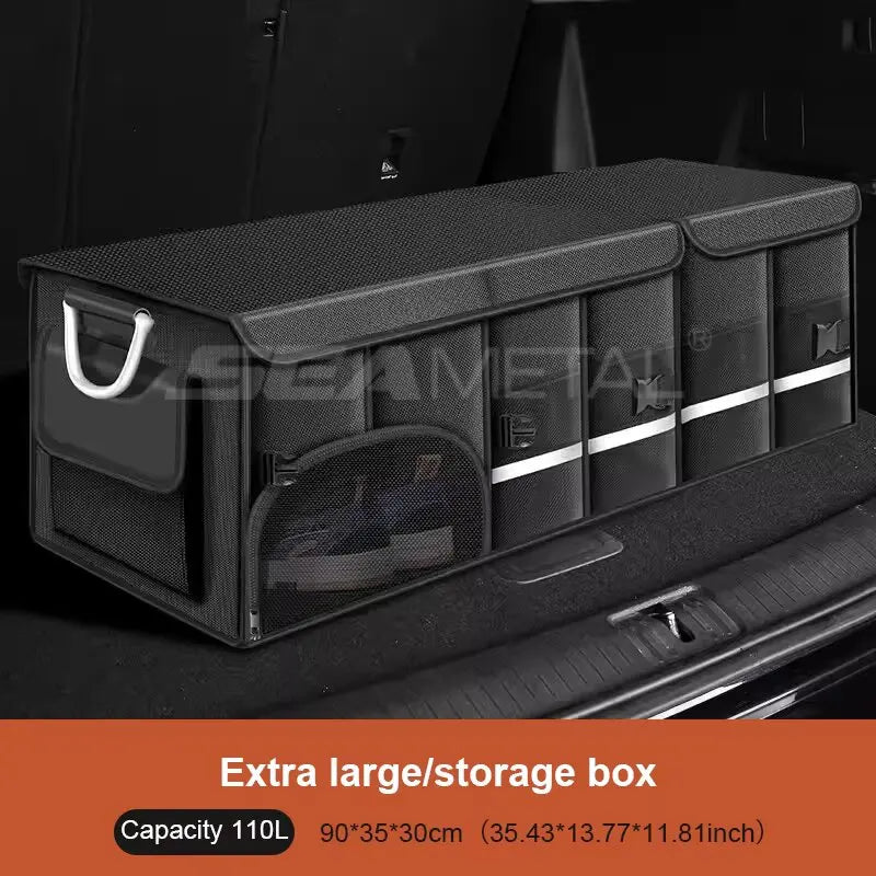 SEAMETAL Foldable Trunk Storage Box Waterproof Oxford Cloth 110L Large-Capacity Car Organizer for Camping/Fishing Easy to Carry Qme 110L