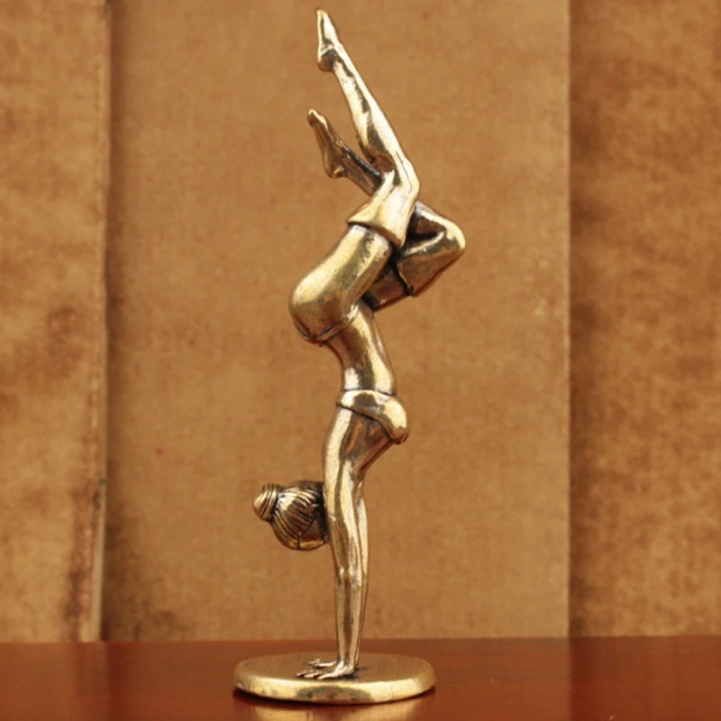 Small Brass Yoga Headstand Beauty Statue Unique Desktop Miniature Qme