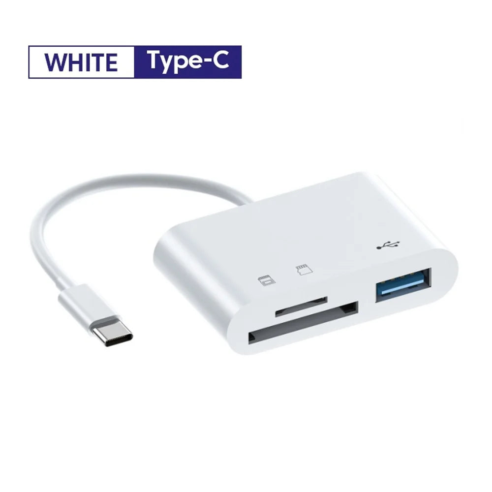Type C Card Reader 3 in 1 Hubs Multi Port TF CF SD Memory Card Reader USB Hub Converter for Phone Samsung Xiaomi USB C Adapter Qme WHITE