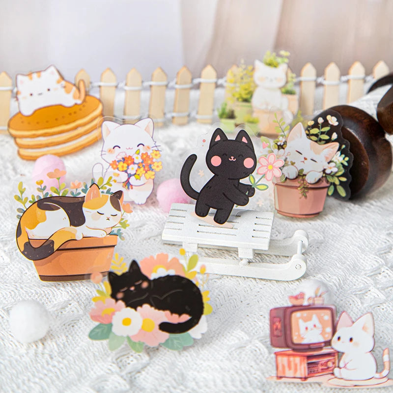 20 Sheets/Bag Cute Cat PET Stickers for Creative Journal Scrapbooking Stationery Planner Phone Case Gift Decor Qme