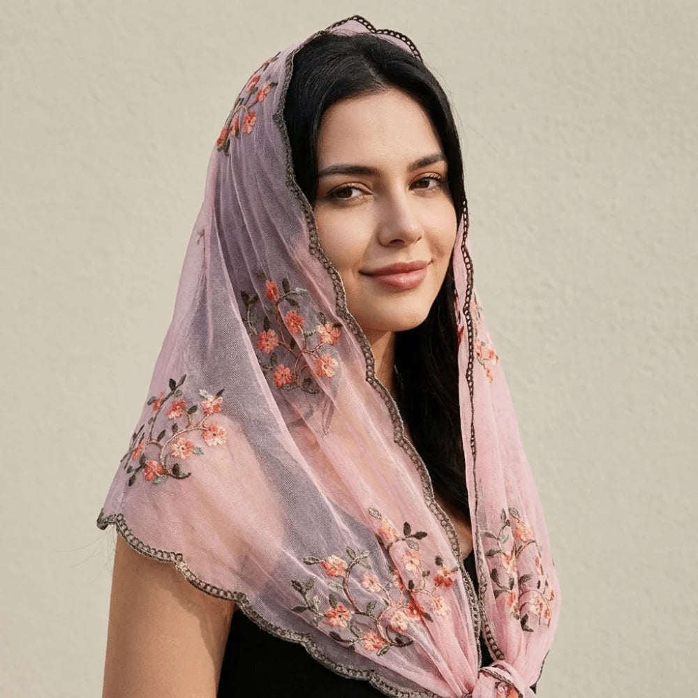 Elegant Ethnic Plum Blossom Scarf Thin Lace Square Headkercheif Hijab Qme