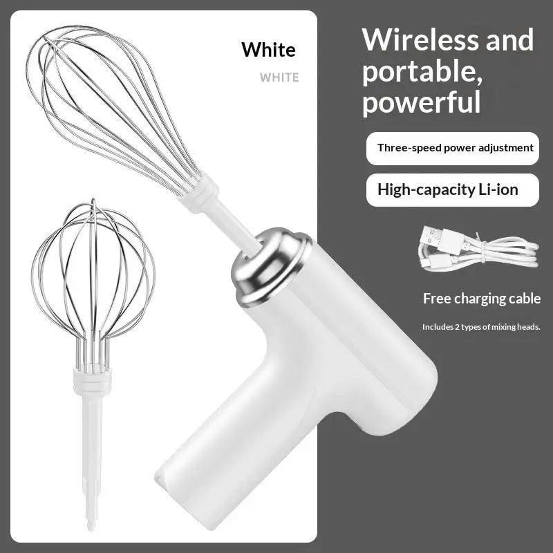 Rechargeable Handheld Electric Egg Beater Wireless Hand Mixer Baking Qme White