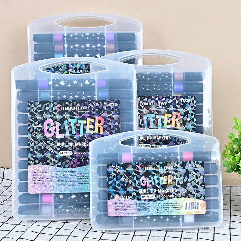 24/48/72/96 Colors Dual Brush Tip Glitter Art Markers Metallic Paint Marker Pens DIY Crafts Birthday Cards, Making Poster, Album Qme
