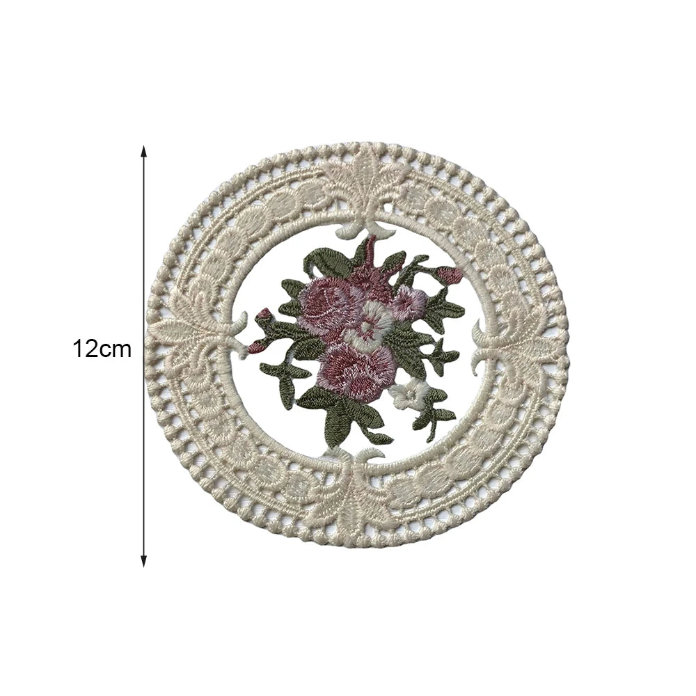 12cm Vintage Lace Coaster Placemat Embroidery Craft Bowls Coffee Cups Coaster European Style Fabric Anti-Scald Table Plate Mat Qme