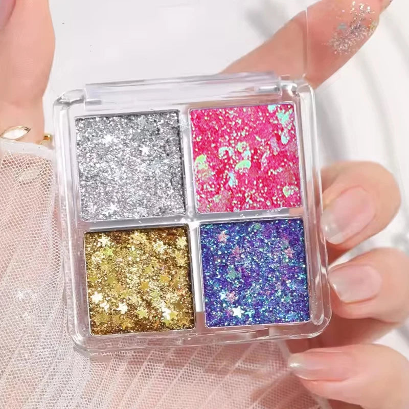 Sparkling Diamond 4 color eyeshadow tray - Halloween pumpkin and cherry tones, blue/gold/yellow, cosplay and stage makeup Qme
