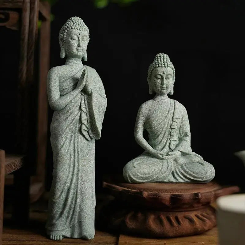 Mini Thai Green Sandstone Figurine Buddha Desk Decor Office Zen Qme