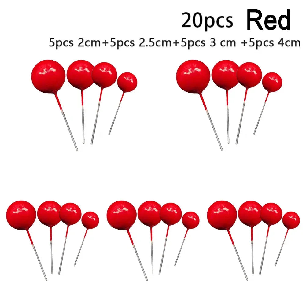 20pcs Ball For Cake Topper Birthday New 2/2.5/3/4cm White/yellow/black/purple/red Cake-Toppers Cupcake Topper For Cake Decor Qme red