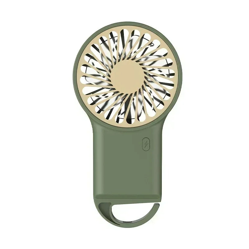 New Handheld Desktop USB Rechargeable Mini Fan Cartoon Design USB Rechargeable with Hook for Mountaineering Outdoor Home Office Qme green