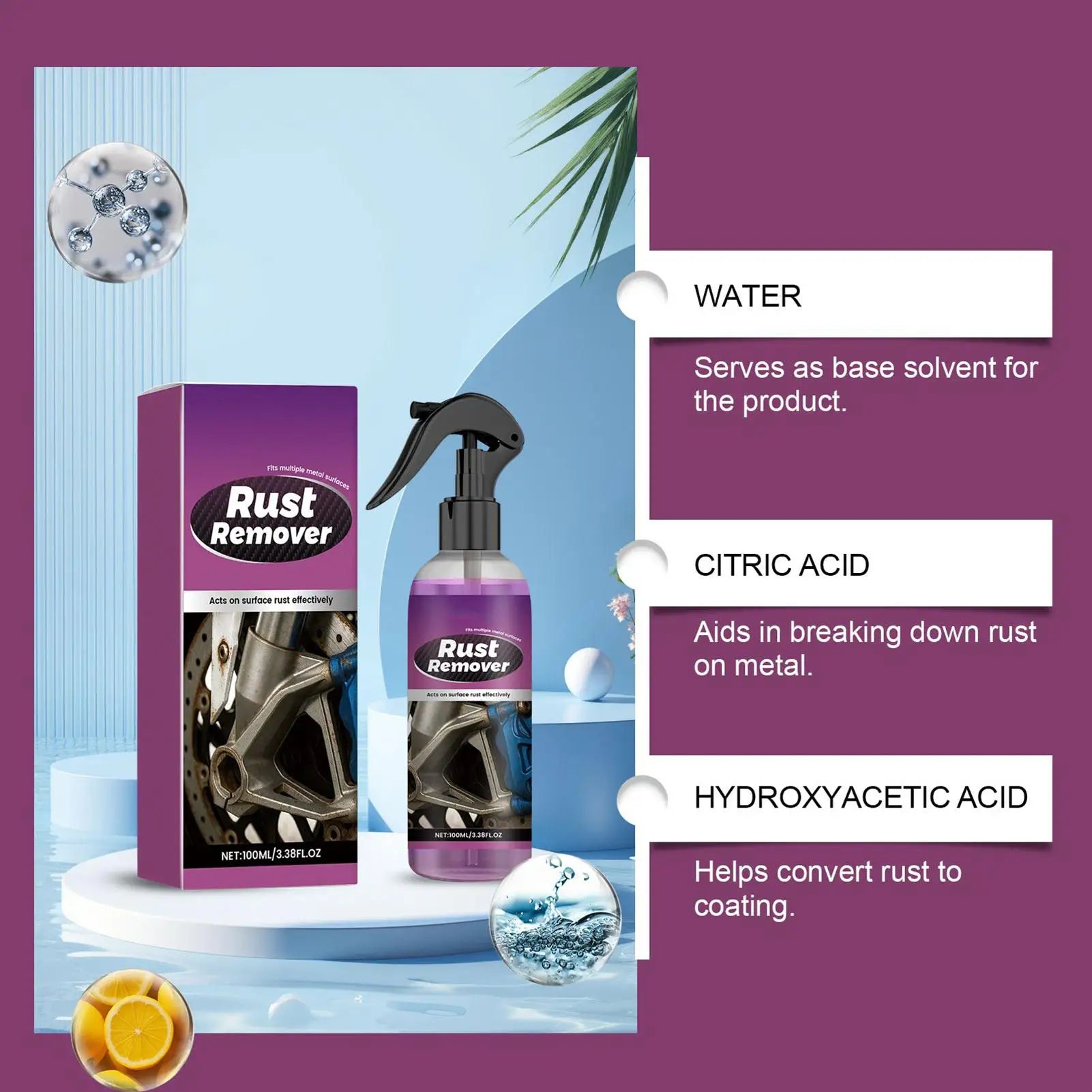 1pc Metal Rust Remover 100ml Rust Remover Spray Brake Iron Powder Converter For Car Automotive Wheel Chassis Marine Industrial Qme