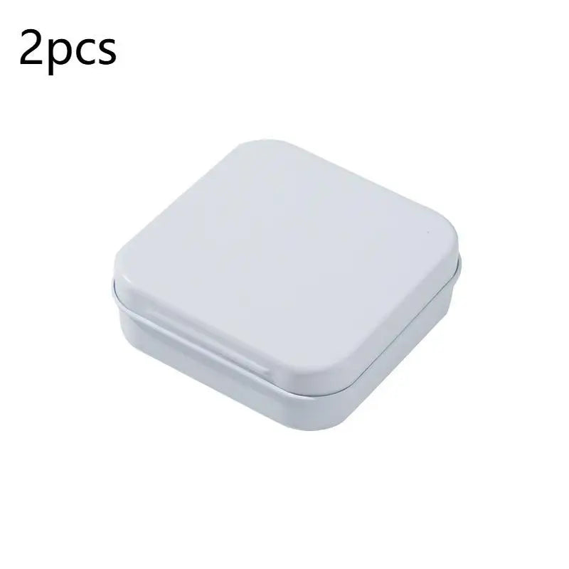 2Pcs Square Colored Flip Top Tin Box Portable Jewelry Candy Medicine Storage Box Hand Sticker Case Earphones Organizer Qme A6
