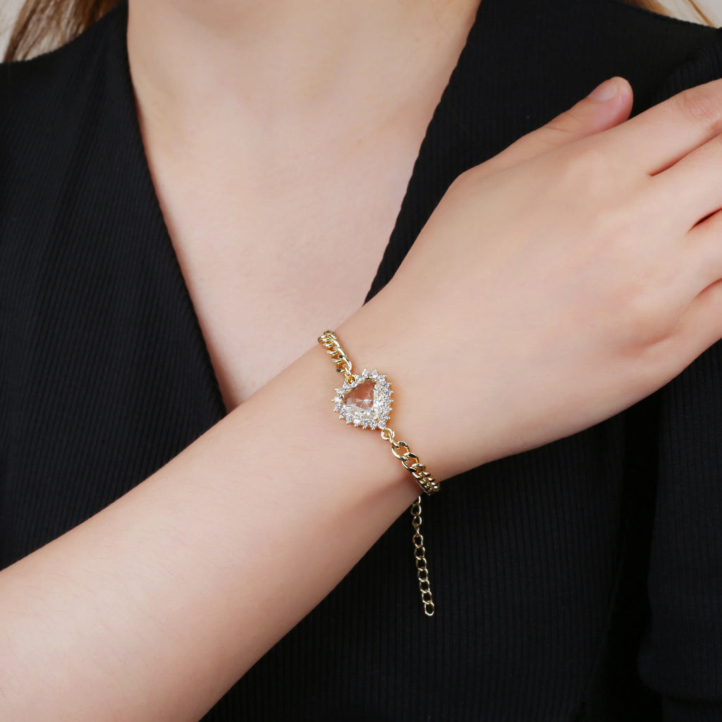 High Quality Copper Inlay Heart Crystal Bracelet Rose Chain Adjustable Bracelet Sweet For Wedding Party Daily Wear Jewelry Gift Qme