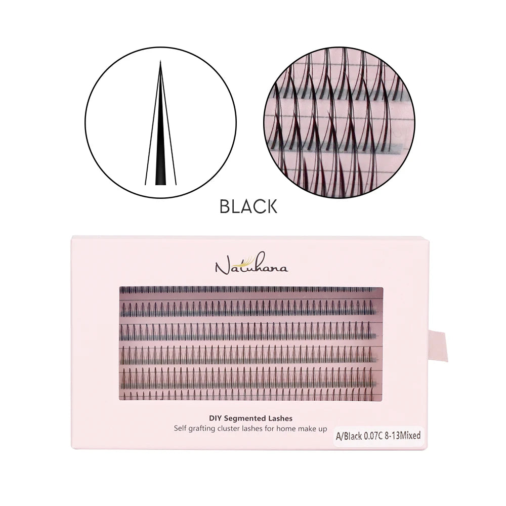 NATUHANA A-curl Fish Tail Lash Extensions DIY Pre-made Clusters 6 Qme A-2(6Rows) C 0.07mm|9mm