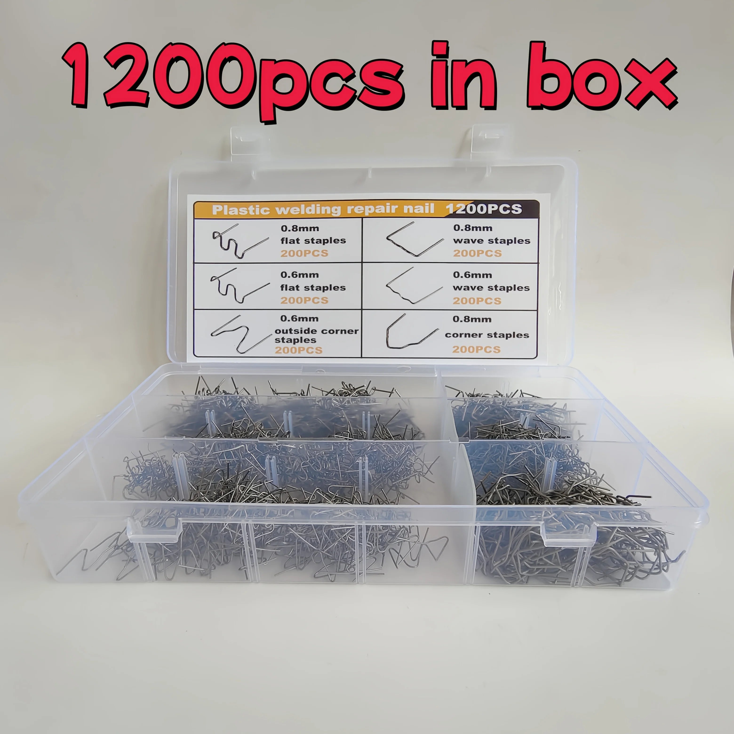 Reliable Quality Welder Staples, Hot Staples for Plastic Welding with Storage Box, 0.6mm & 0.8mm Welding Kit for Car Bumper Qme 1200pcs In Box No plug